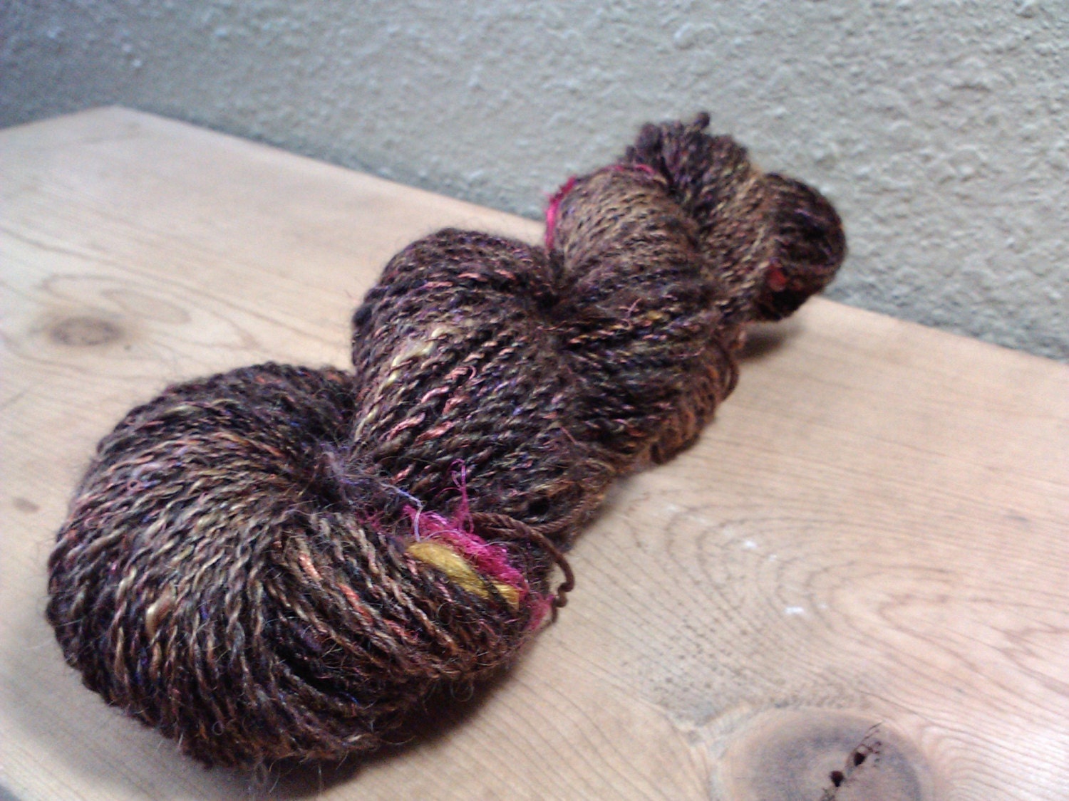 Handspun Border Leister silk mohair blend yarn with large silk slubs