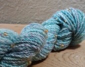 Tweed HAND SPUN yarn. recycled Sari silk and wool, with  glass beads