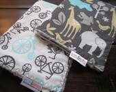 Burp Rags- Set of Two Extra Large- Spa Zoo with White Minky  - READY TO SHIP