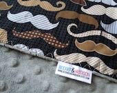 Minky Baby Blanket, Mustache Man with Grey Minky - READY TO SHIP