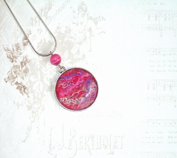 Felt Necklace Pendant Expression pink grey purple silk OOAK