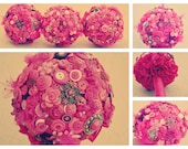 HOT Pink Button & Brooch Bridesmaid Bridal Medium Bouquet DEPOSIT