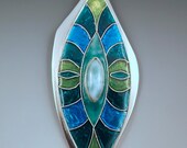 Handmade Cloisonne- Glass Enamel and Larimar- Sterling Silver- Metal Art Statement Pendant