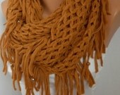 Mustard Infinity Scarf Loop Scarf Circle Scarf Fabric Knitted Lace Scarf - Tube Scarf - fatwoman