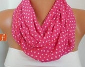 BIG SALE Fuchsia  Polka Dots Infinity Scarf Shawl Circle Scarf Loop Scarf Gift - for her -- fatwoman