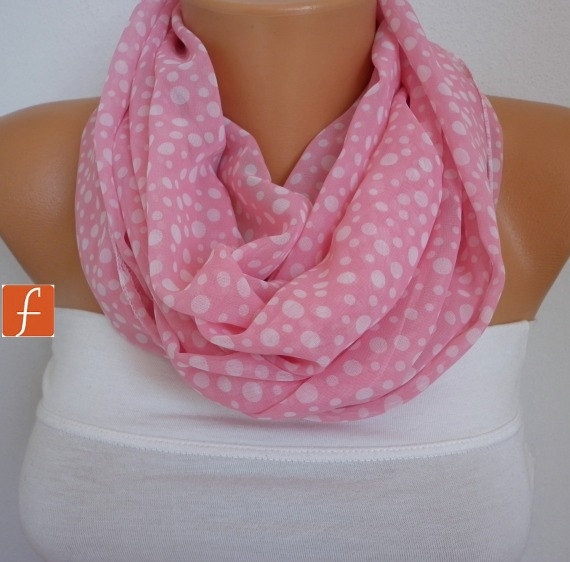 Pink Polka Dot  Infinity Scarf Shawl Circle Scarf Loop Scarf Gift - for her -- fatwoman