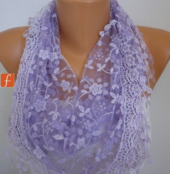 Women Shawl Scarf - Cowl Scarf - Lilac - Lace Scarf - fatwoman