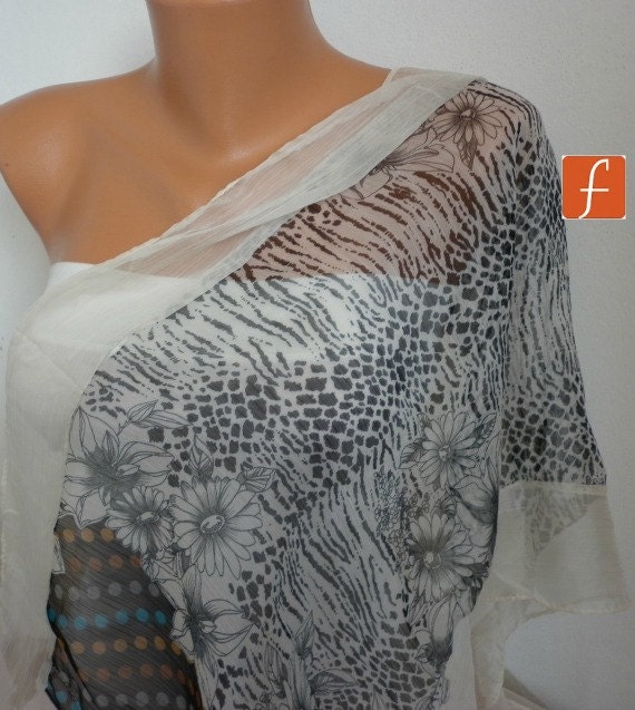 Light Yellow Floral Big Bow Scarf - Shawl Scarf - Cowl Scarf - Spring Summer Scarf - fatwoman