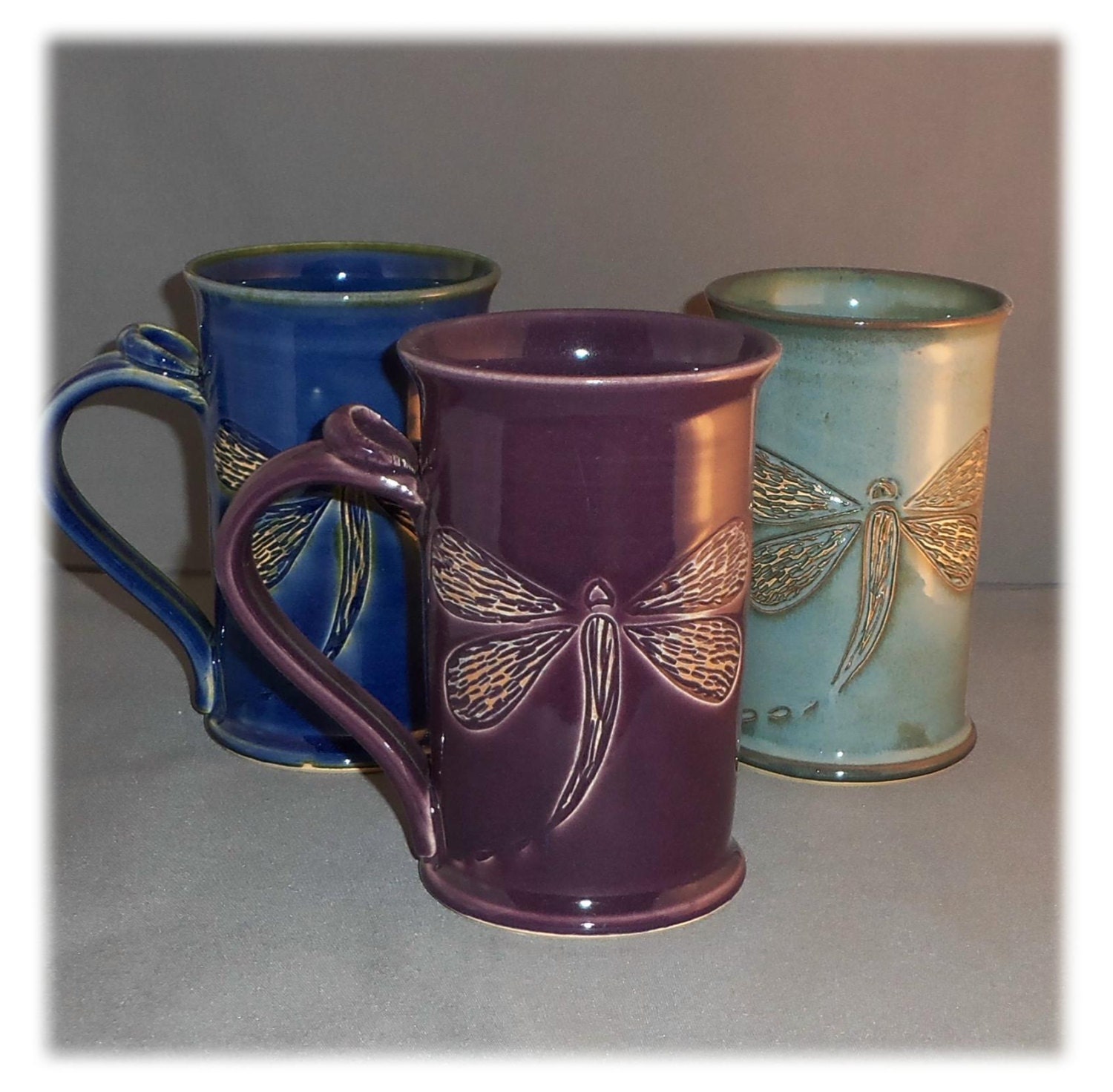 Hand carved dragonfly large mug
