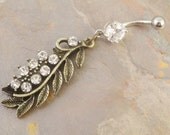 Feather Belly Button Jewelry Ring Studded Crystals