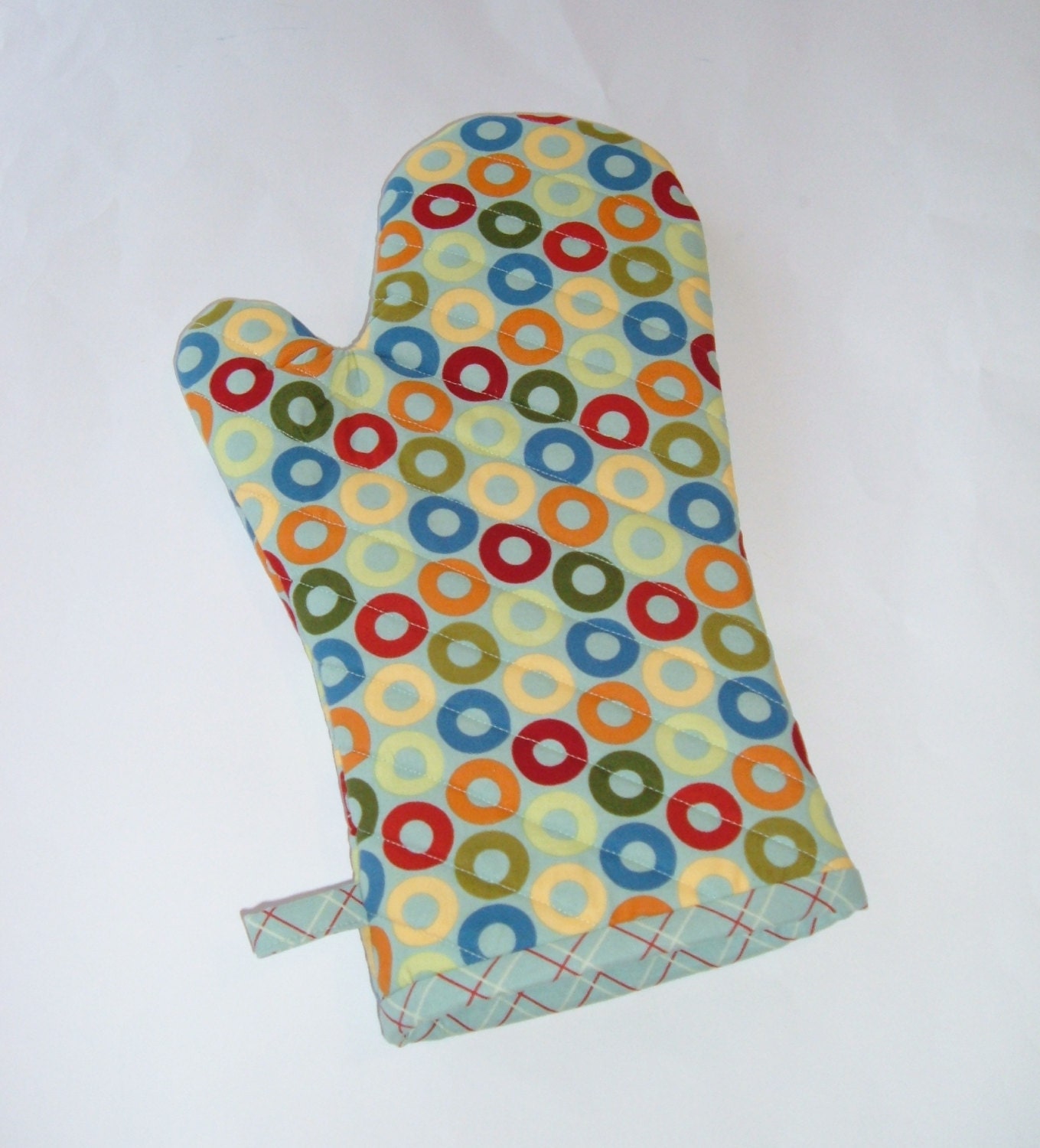 Oven Mitt - Colorful Circles on Seafoam - Gift for Foodie - Gift Under 20