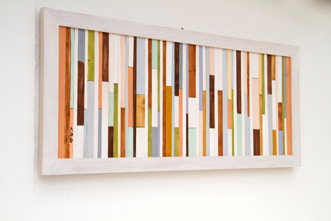 Reclaimed Wood Wall Art, wood sculpture, earth tones, skinny wood pieces 20" x 30"