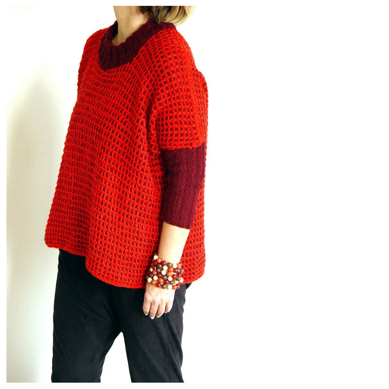 Deep Red n Burgundy Boxy Sweater.