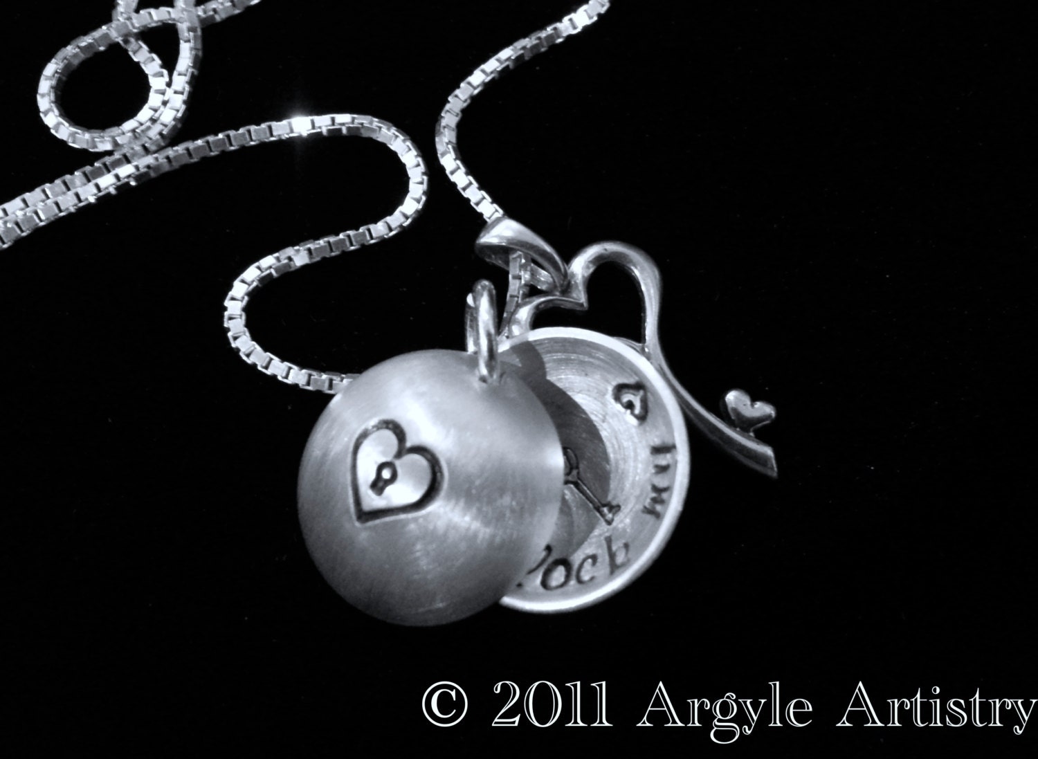 Key to My Heart Locket Valentine Necklace - Custom Sterling Silver Hand Stamped Pendant - Great Gift Wife