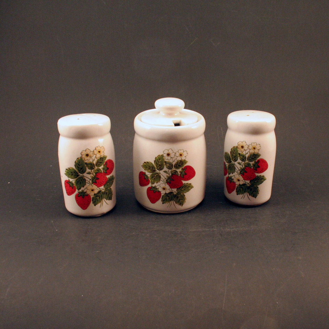 Vintage McCoy Pottery Creamer and Salt and Pepper Shakers with Strawberries