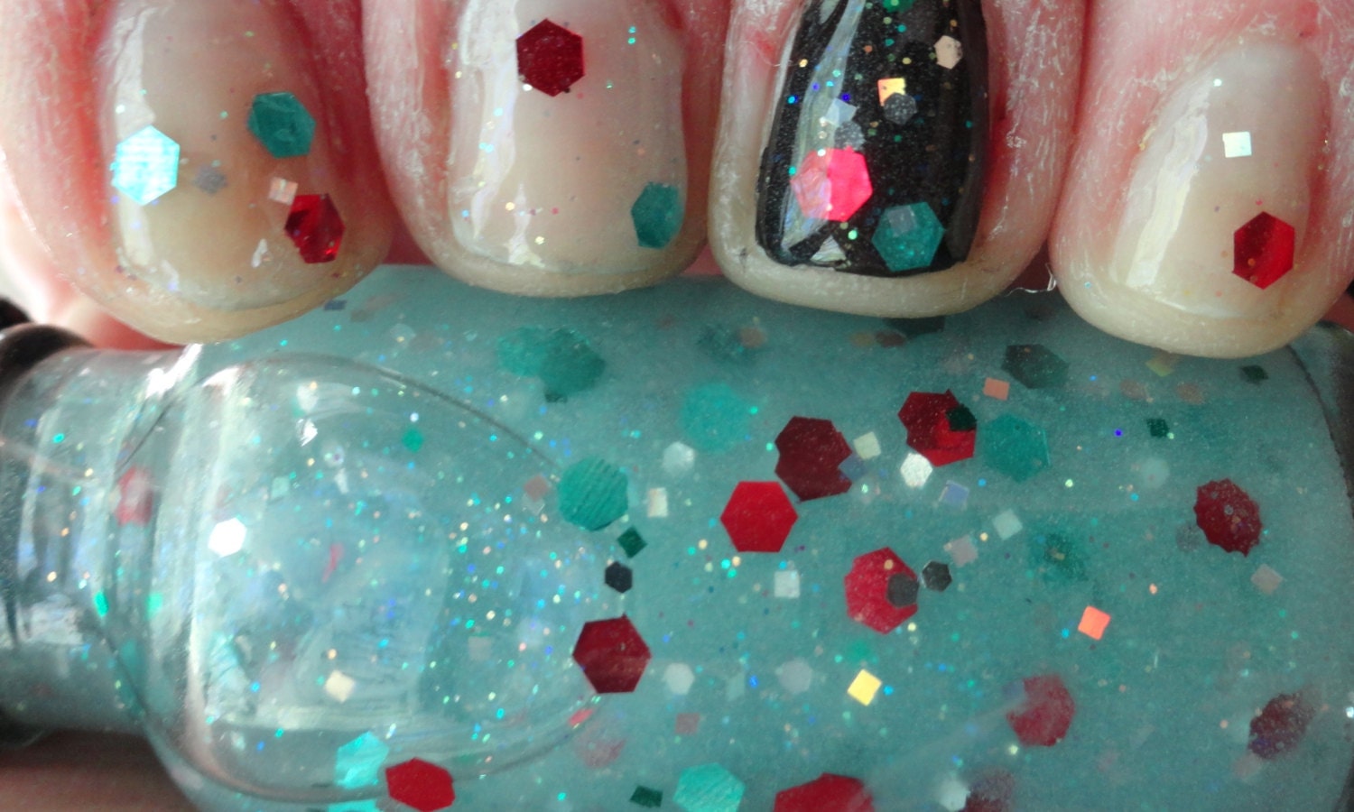 Laughing in the Dark Glow in the Dark multi color glitter topcoat indie franken nail polish