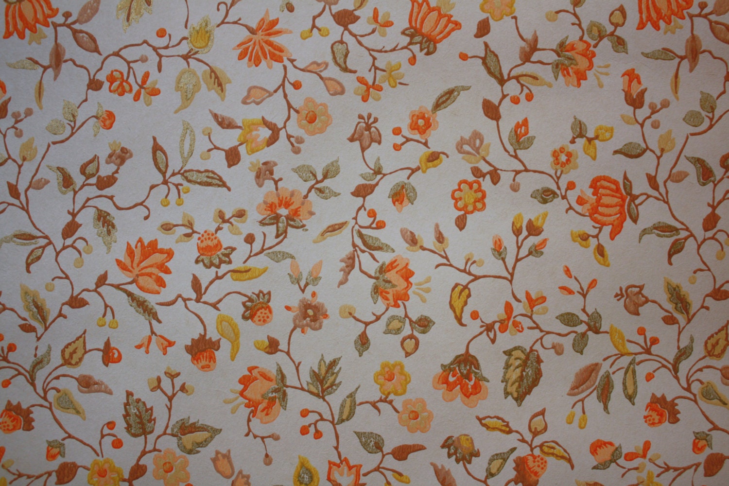 1970's Vintage Wallpaper lots of little flowers orange metallic gold yellow chintz