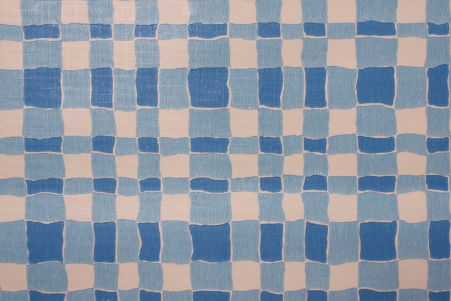 1970's Vintage Retro Wallpaper Blue and White Plaid