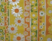 1970's Flocked Stripe Yellow and Orange Daisies
