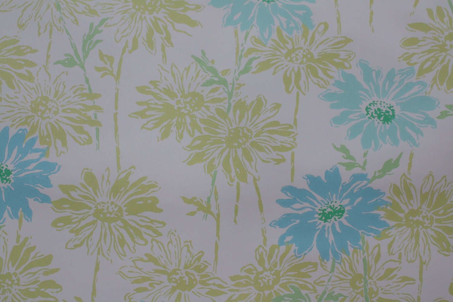 1970's Vintage Wallpaper Green and Blue Floral