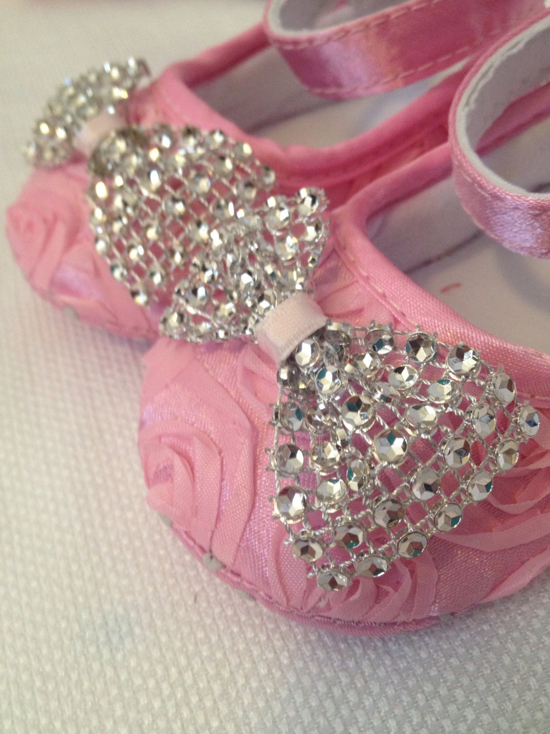 Pink Baby shoes with diamond bows