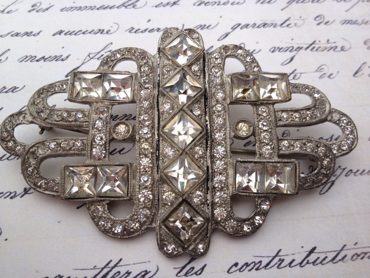 Huge 1920s vintage paste rhinestone art deco brooch Stunning