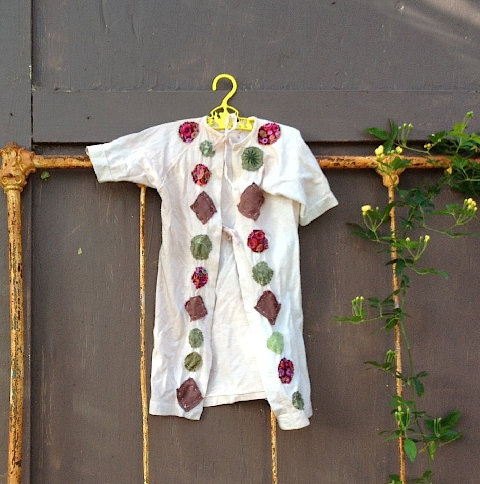 boho soft pink anthropologie style gift Tea dyed  vintage shabby prairie rustic ooak circles appliqued baby day gown