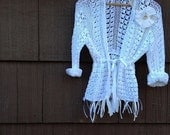 summer shabby wedding vintage linen flower new crochet mother of bride bridesmaid shrug Romantic Upcycled Ribbons cardigan sweater