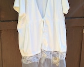 rustic simple white short sleeve spring summer XXL Cardigan  Romantic Anthropologie Style lace rose sweater
