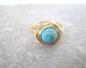Gold Wire Wrapped Turquoise Ring