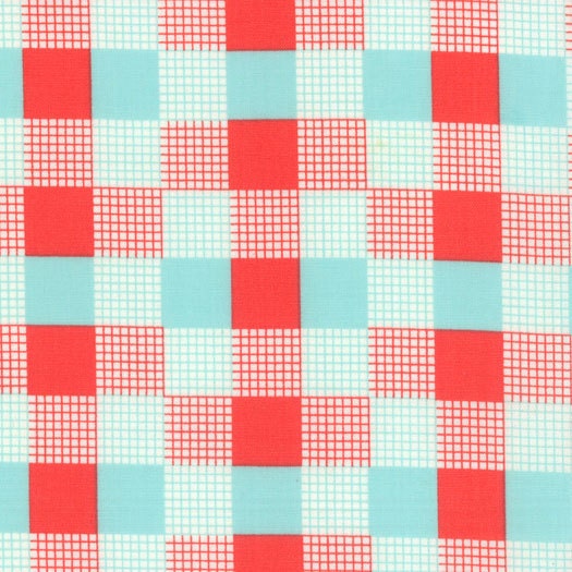 Happy Go Lucky by Bonnie and Camille for Moda - Check in Red and Aqua - 1/2 Yard