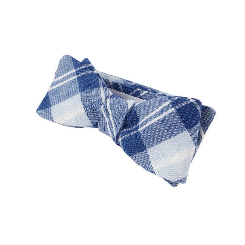 Bow Tie - Blue and White Plaid Chambray