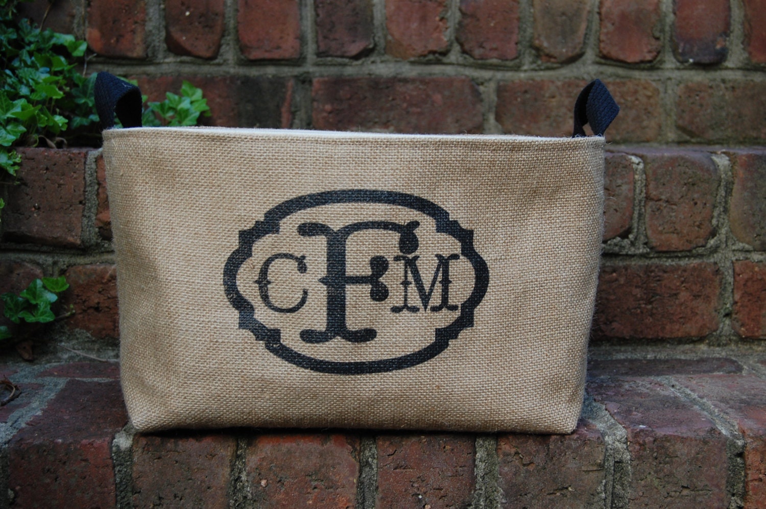 Monogram Burlap Medium Bin Container chic storage, Great Bridesmaid gift, birthday gift OR personalized gift. Charming burlap home decor.