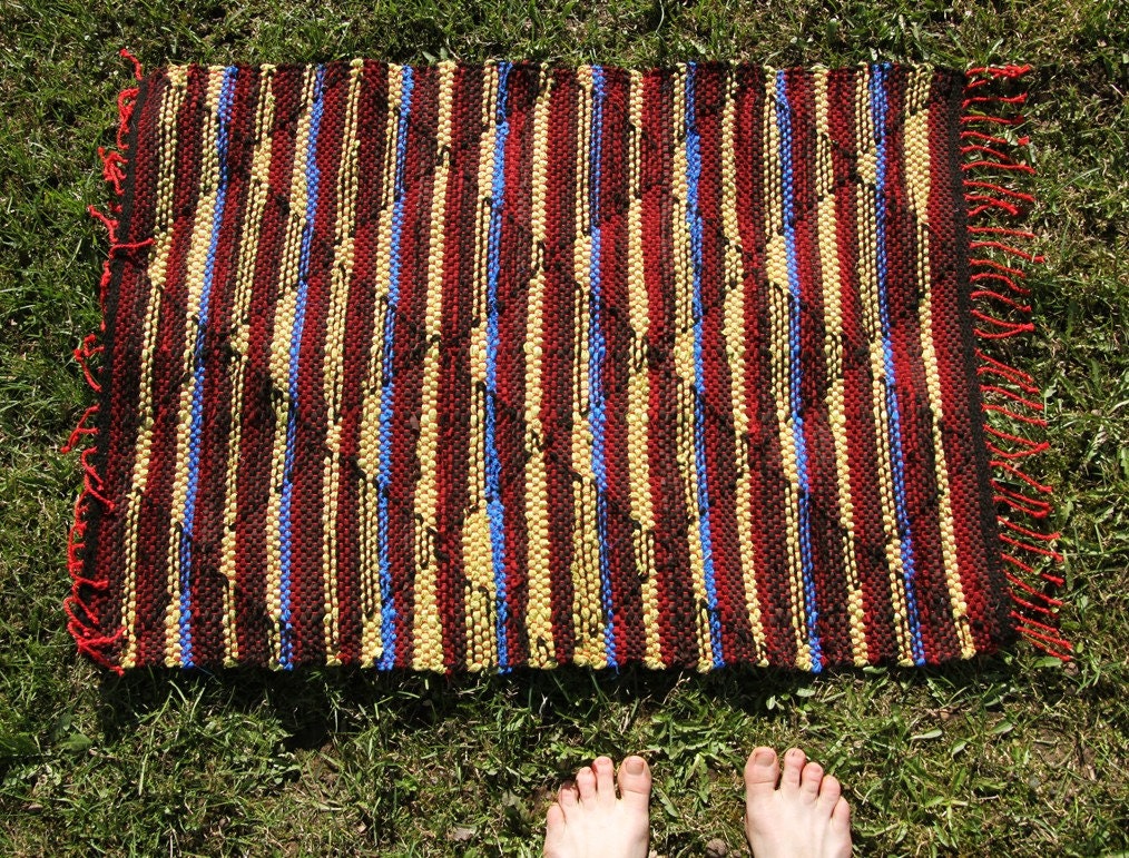 Handwoven Rug- recycled home decor, bathroom, bedroom, kitchen, rectangular, bath mat, rag rug