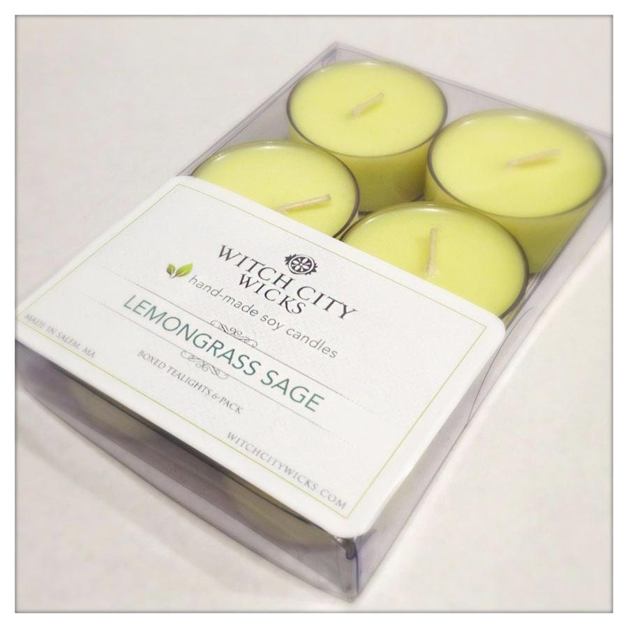 Lemongrass Sage scented soy tealight candles boxed 6-pack Mother's Day gift/ Wedding gift/ Bridesmaid gift