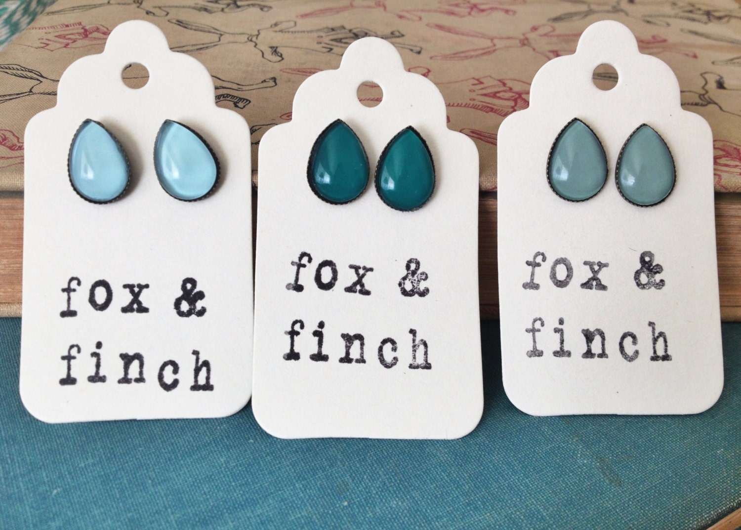 glass teardrop earrings - antiqued brass