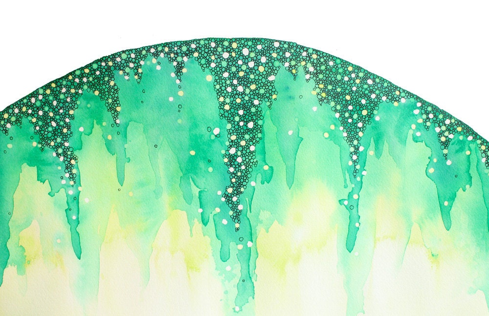 NEVER GO abstract watercolor art print in emerald green