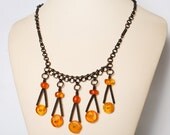 Antique  genuine Baltic Amber necklace, amber charms on solid copper chain
