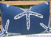 Coastal STARFISH Lumbar Pillow Cover / 12" x 18" / NAVY / Decorative Pillow / Beach Pillow / Nautical Pillow