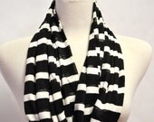 Unisex Nautical Stripes Silky Infinity Loop Circle Eternity Summer Scarf Sailor Fashion Accessory Navy Black