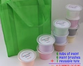Bulk Sidewalk Chalk Paint- Summer Supply - 6 Colors, 6 Brushes,1 Reusable Tote Bag