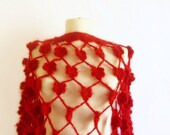 SHAWL RED claret red shawl handmade gift wedding bride warm wrap stole bolero shrug spring summer fashion trend floral