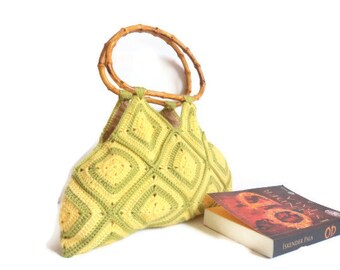 Yellow,Green,Handbag,Crochet,Striped ,Afghan, Shoulder ,,handbag,knit,crochet,gift,accessory,purse,clutch,purse,fashion,bag