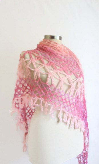 SHAWL Dream for her love White-Pink Triangle Fashion,spring stole,shrug,necklace,wedding,bride,gift,handmade,pink,ivory,white,discount