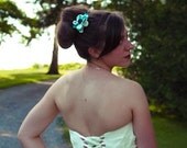 SALE Layered white and Pantone 2013 Color of the Year Emerald peony flower with black textured centre, offwhite clay bridal hair clip