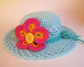 CROCHET PATTERN - Island Girl - a sun hat with flower in 5 sizes (Infant, Baby, Toddler, and Child/Youth sizes) - Instant PDF Download