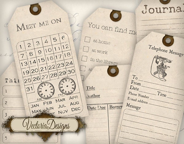 Organizing Printable Journaling Tags journaling shabby chic cards printable gift tags digital Collage Sheet 365