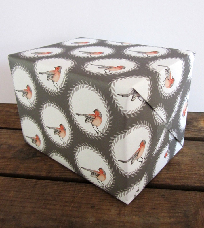 2 sheets of eco friendly gift wrap: Chaffinch wreath print