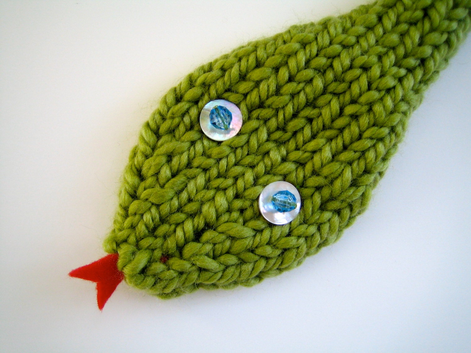 Spring Green Snake Scarf -- For kids or kids at heart, Slithery fun, Less than 25 Dollars Animal Lover Chunky yarn Unique scarf