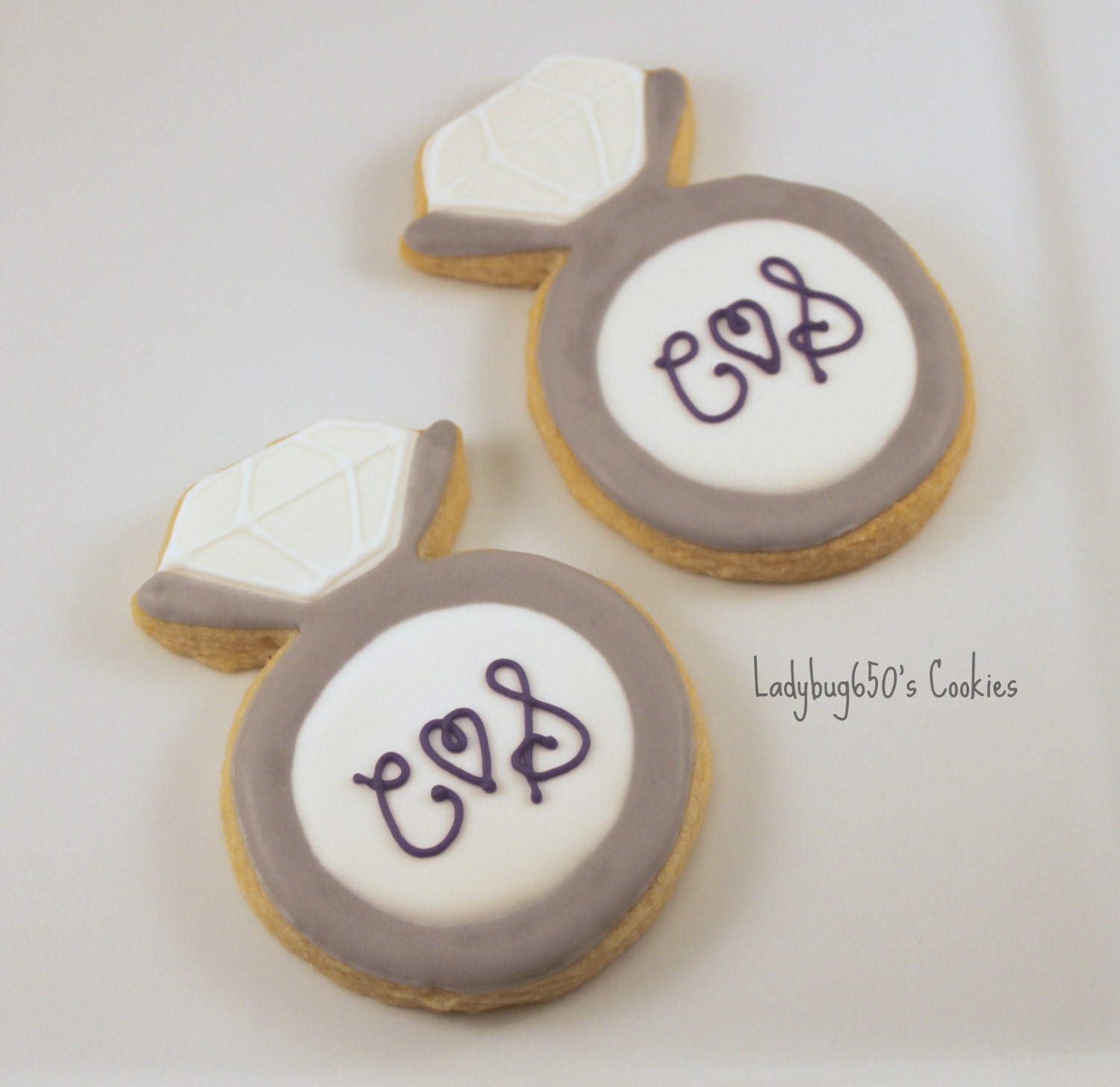 12 Diamond ring cookies, handmade & iced